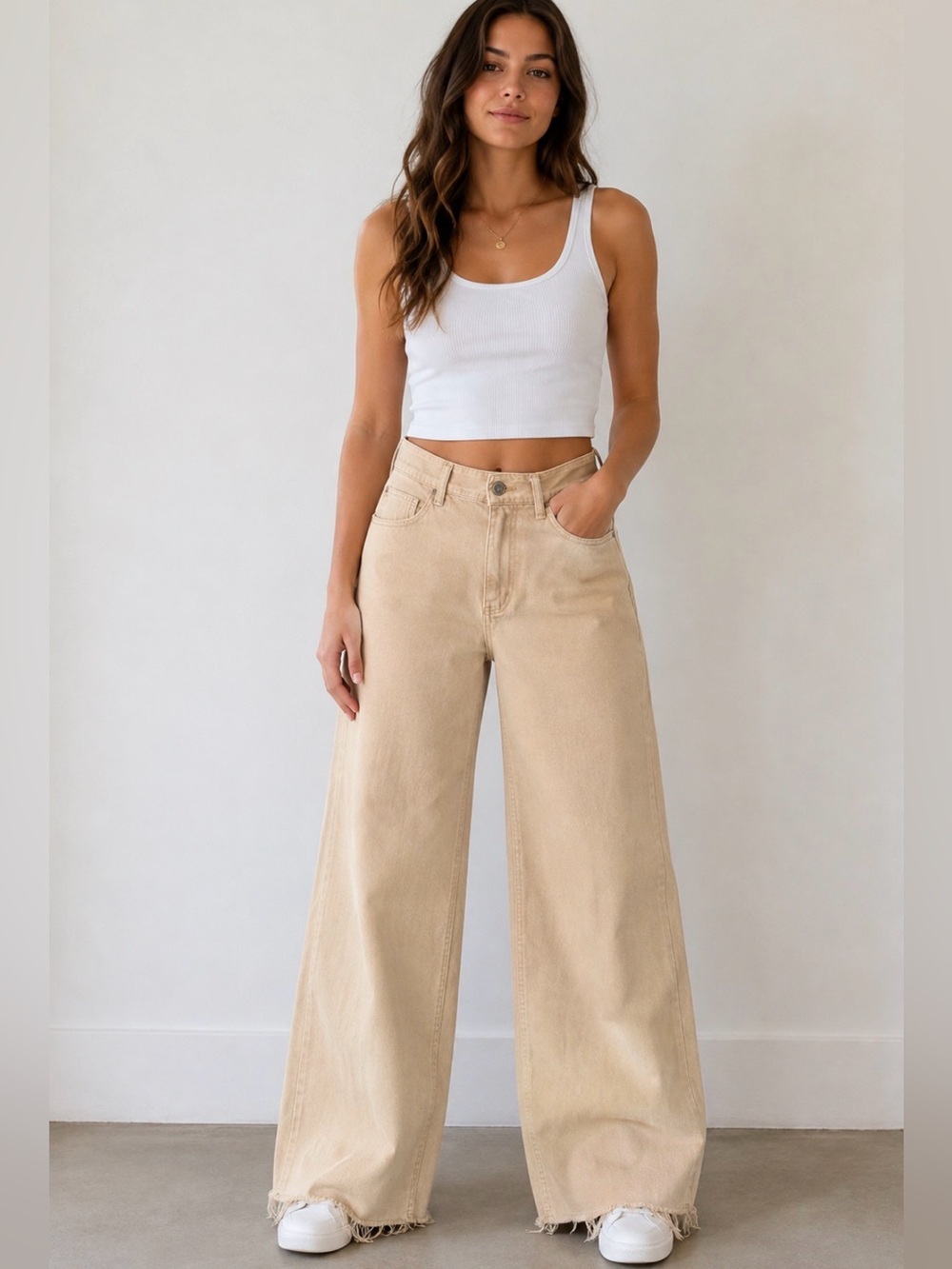 Wide Leg Women’s Jeans in Beige